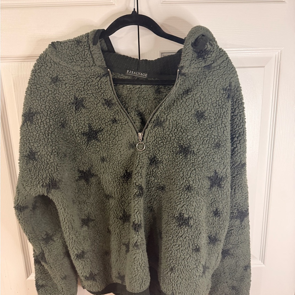 P.J. Salvage Olive Green Sherpa Half-Zip Pullover